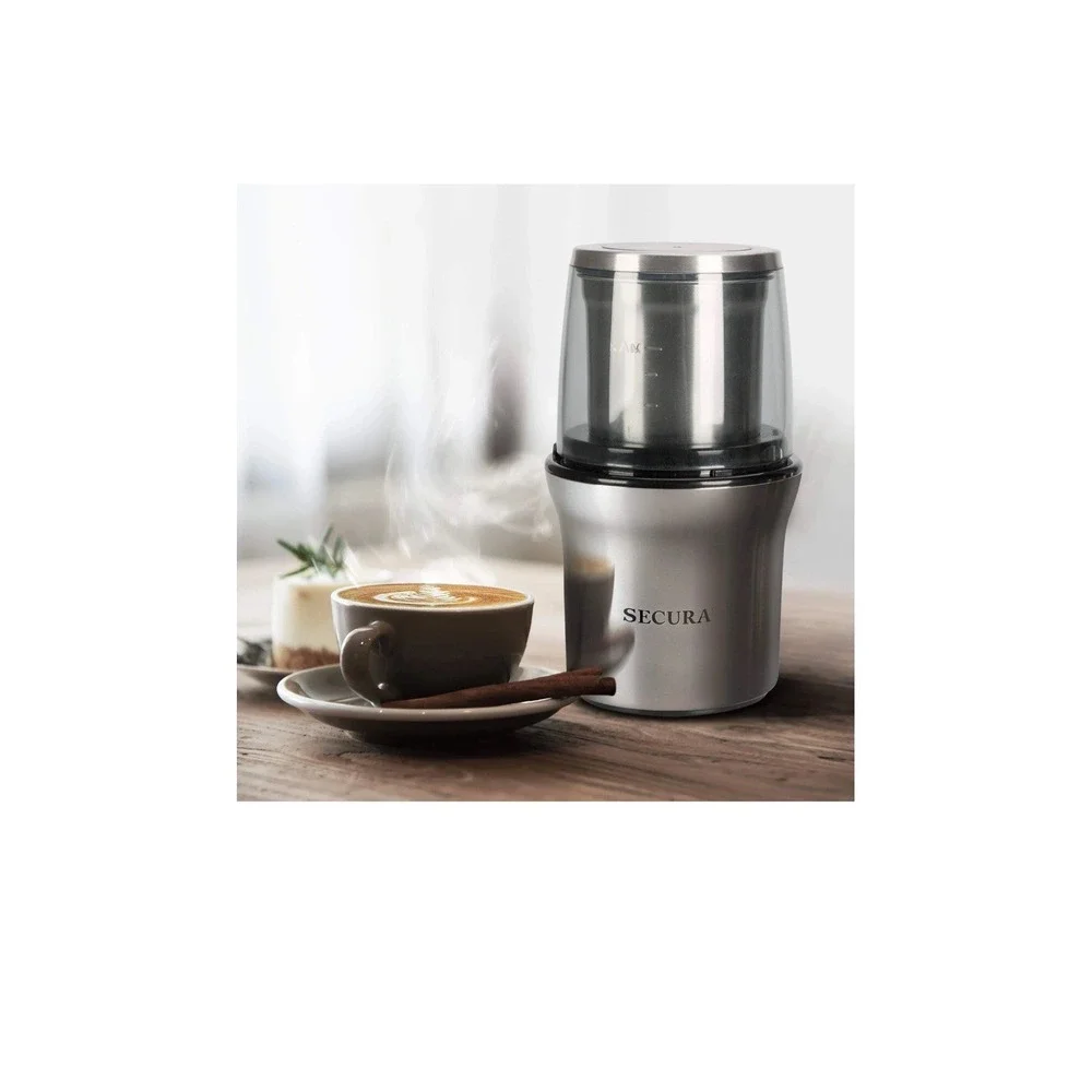 Secura Electric Coffee Grinder and Spice Grinder with 2 Stainless Steel Blade...